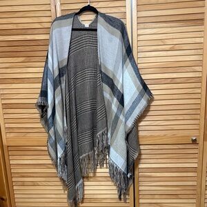 Mud Pie Plaid Fringe Vest - Black, Gray, Cream